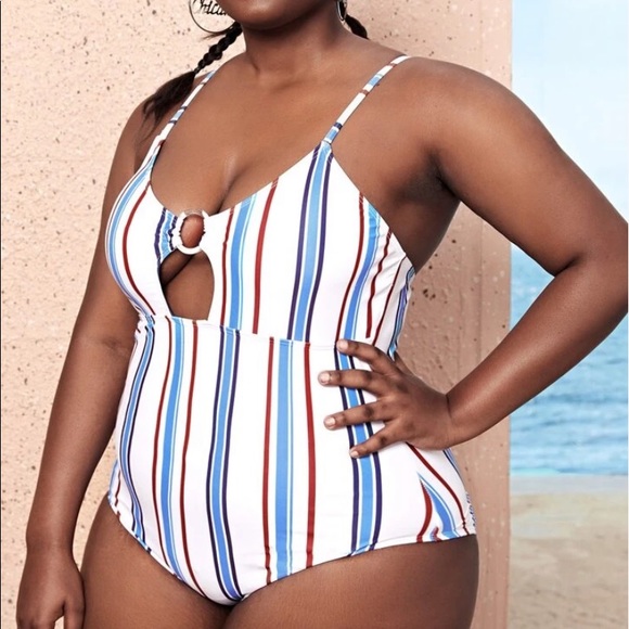 SHEIN Other - NEW| Plus Size Striped Cut-Out One Piece Swimsuit